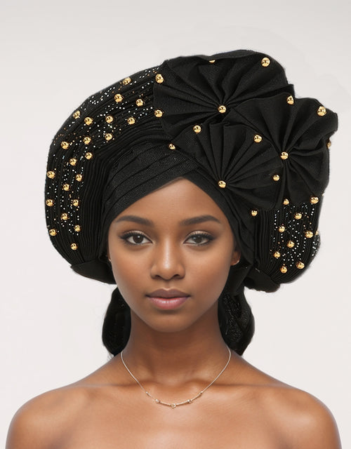 Fashionable rhinestone beaded hat multi-layered turban hat