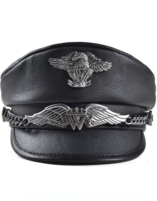 Unisex genuine leather hat cowhide hat captain hat motorcycle hat beret flat top cap