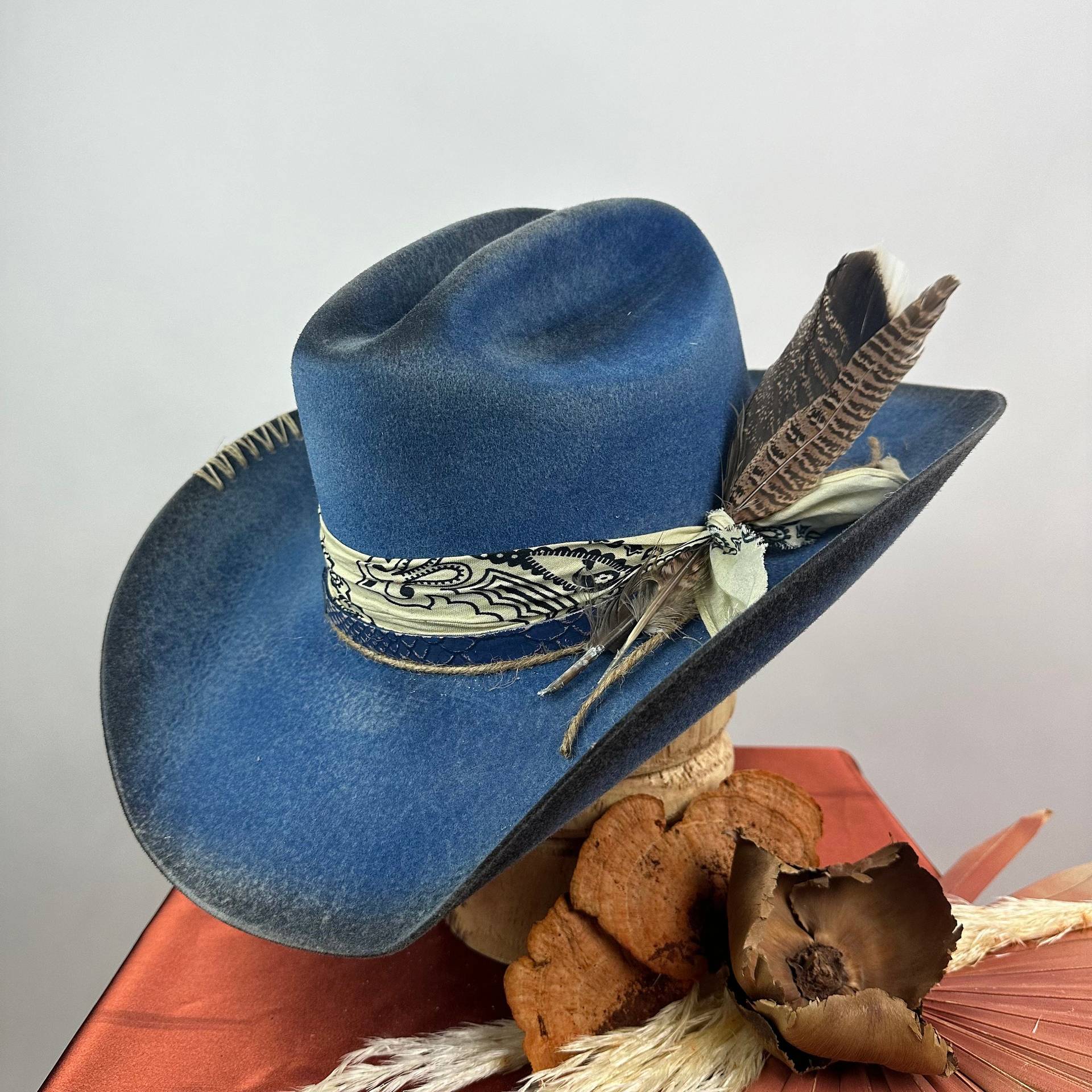 Cowboy hat with ribbon decoration pure wool cowboy felt hat western sheep felt cowboy hat