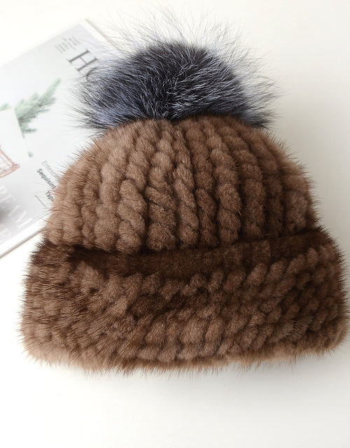 Women's Winter Warm Thick Earmuffs Fox Ball Hat Mink Fur Braided Hat