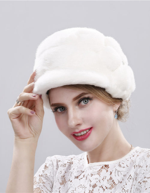 Women's fur hat winter warm duckbill hat with diamond