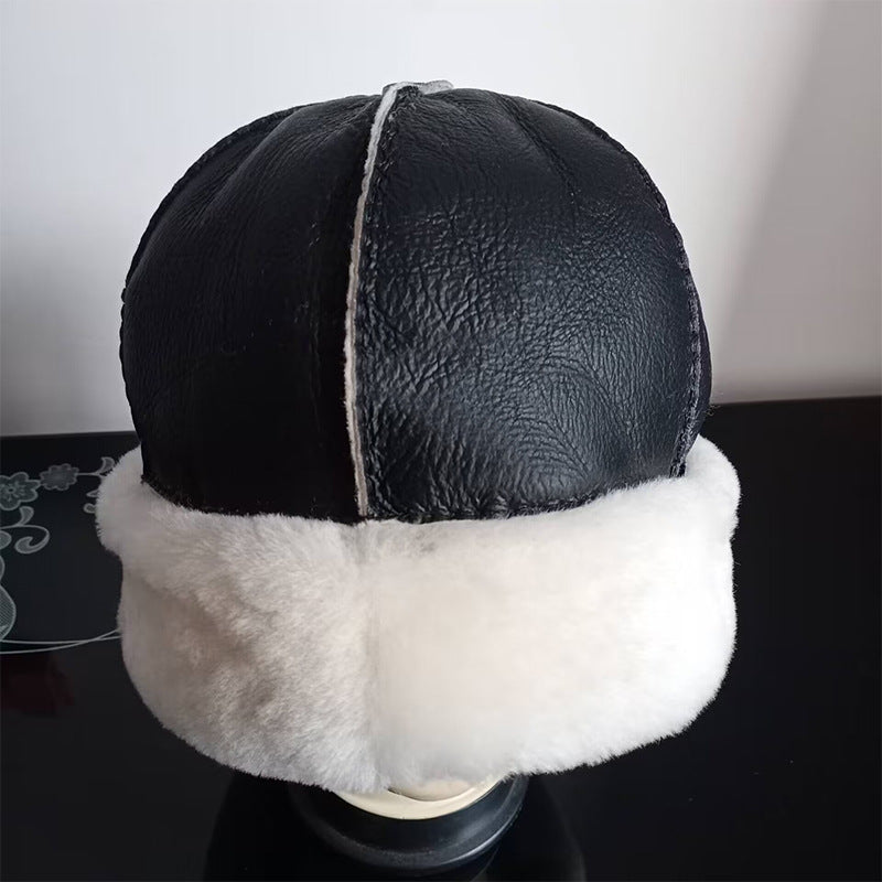 Sheepskin hat pure handmade fur hat winter cold and windproof plus velvet warm earmuffs