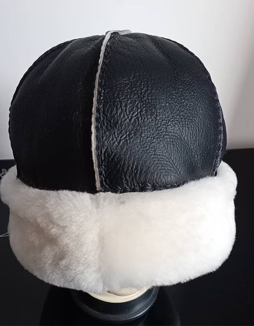 Sheepskin hat pure handmade fur hat winter cold and windproof plus velvet warm earmuffs