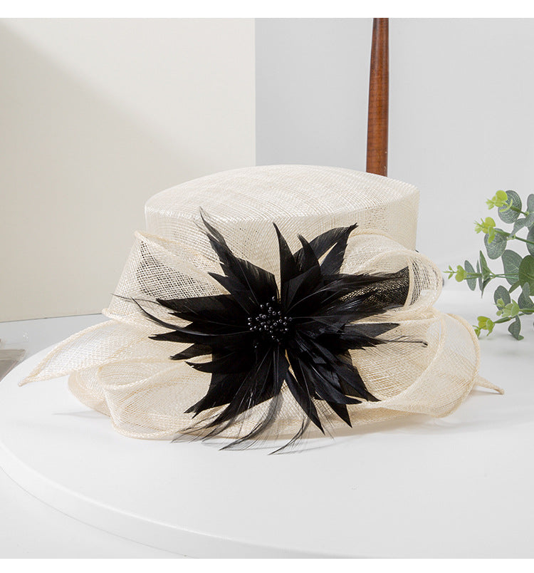 Retro high-end hat for women spring and summer elegant linen hat sun hat