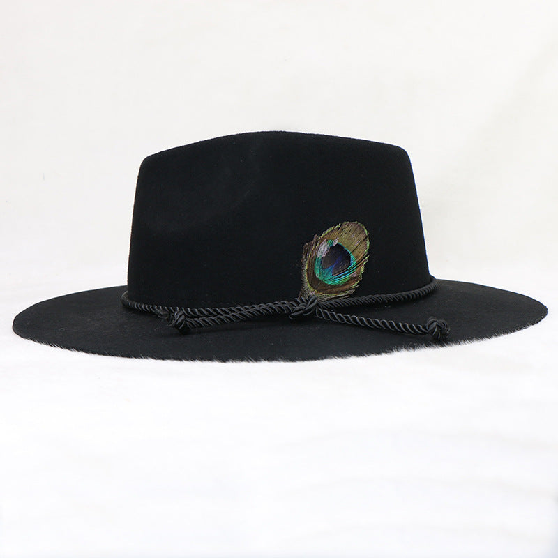 Cowboy hat wool felt hat western peacock feather gentleman hat jazz hat