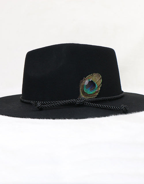 Cowboy hat wool felt hat western peacock feather gentleman hat jazz hat