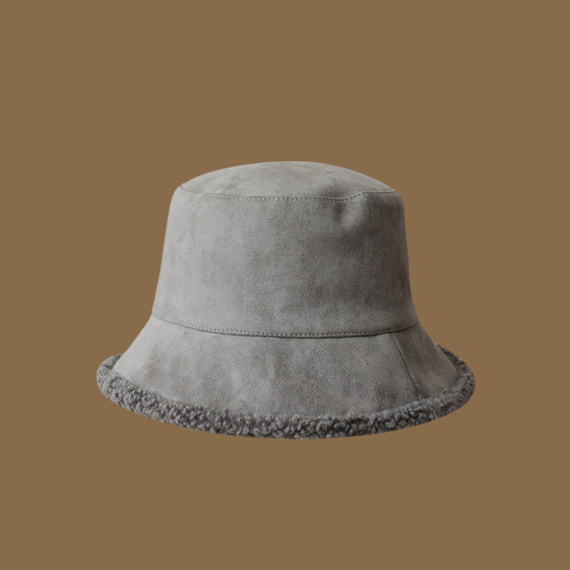 Autumn and winter hats for women lambskin fashionable warm double-sided fisherman hat solid color versatile plush bucket hat