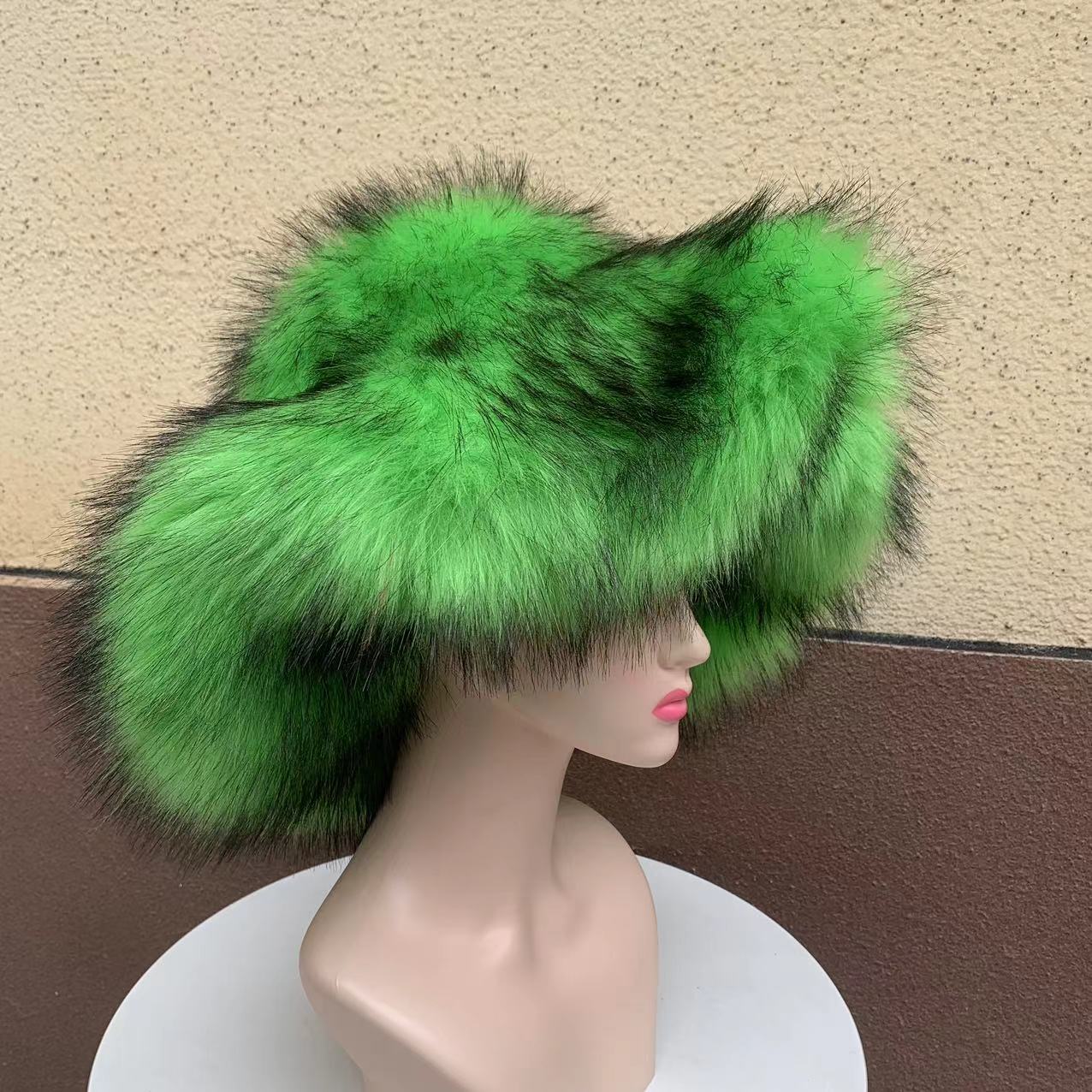 Fur hat large brim basin hat women's winter warm thick fur hat