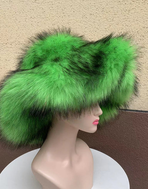 Fur hat large brim basin hat women's winter warm thick fur hat