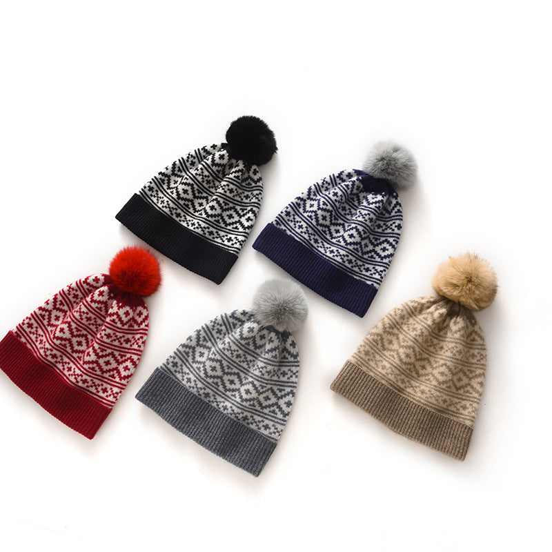 Autumn and winter cashmere hat wool ball hat warm head cover ear protection cashmere knitted hat