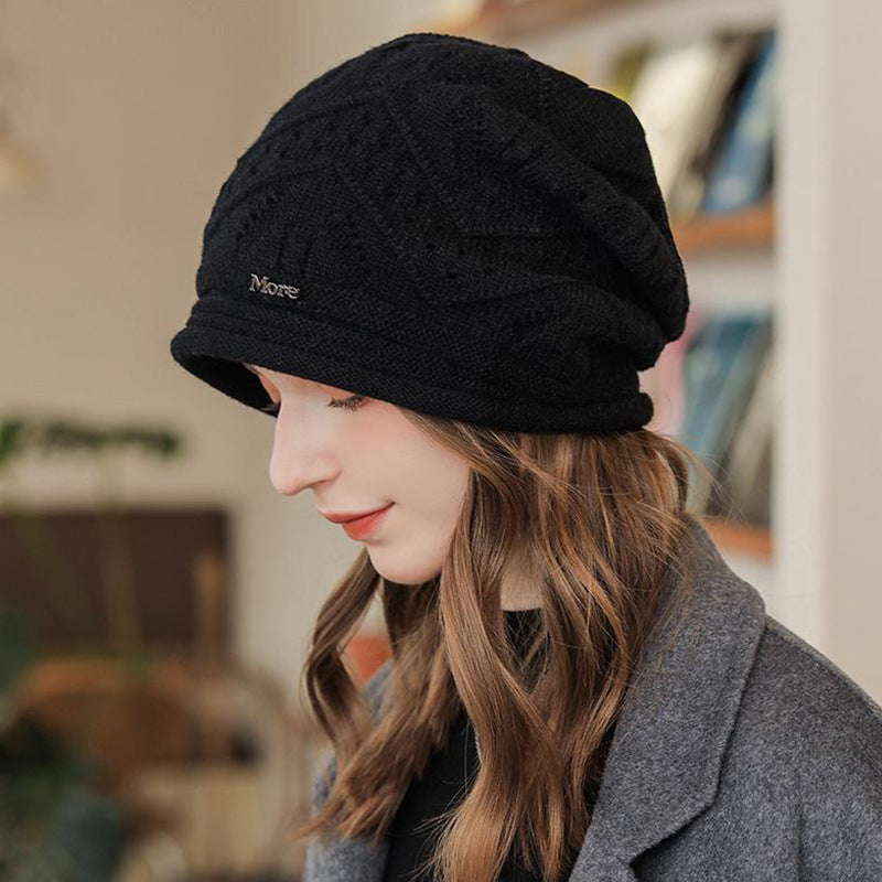 Fashionable double layer hat for women autumn and winter warm all-match knitted hat