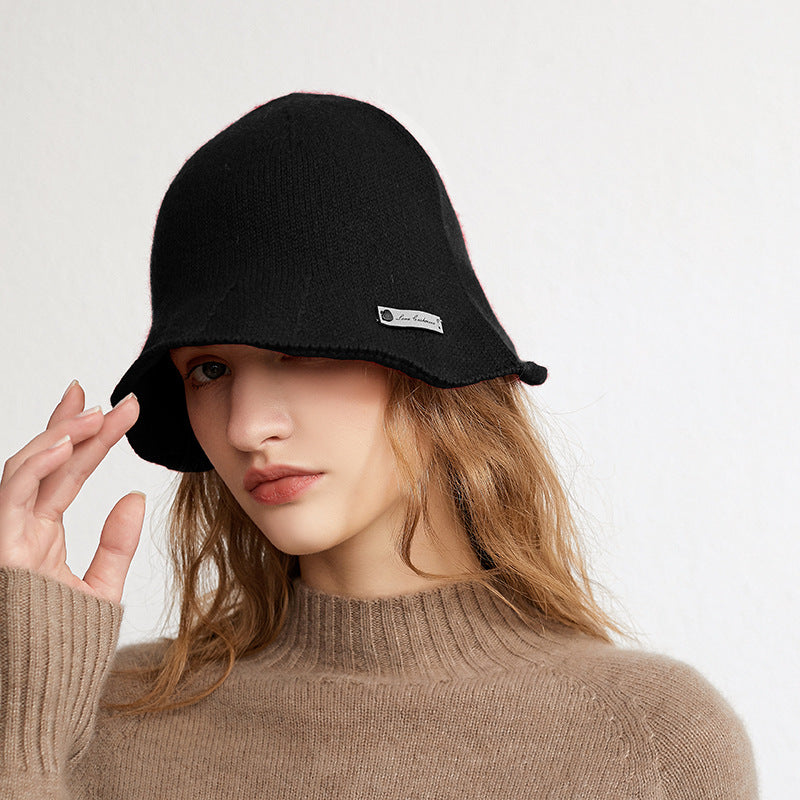 Fashion new cashmere hat women's pure cashmere bucket hat autumn and winter warm wool hat