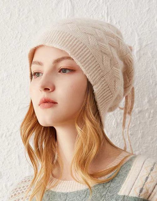 Thickened cashmere drawstring hat knitted hat autumn and winter pile hat