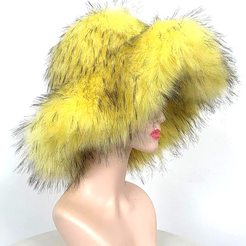 Fur hat large brim basin hat women's winter warm thick fur hat