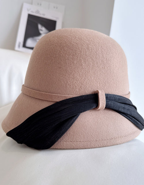 Silk linen ribbon fisherman hat women autumn and winter wool felt hat basin hat