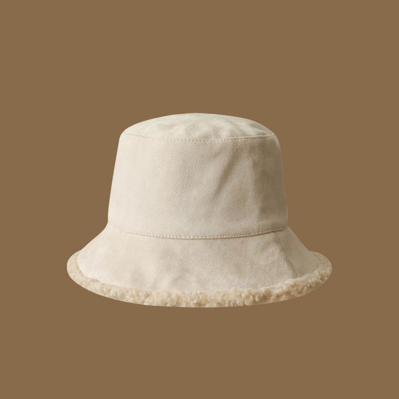 Autumn and winter hats for women lambskin fashionable warm double-sided fisherman hat solid color versatile plush bucket hat