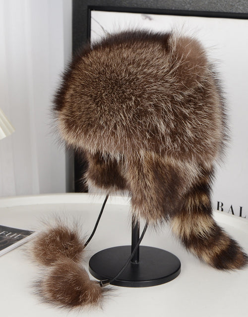 Real fur raccoon hat for girls, children, adults, ear protection, cold-proof Lei Feng hat