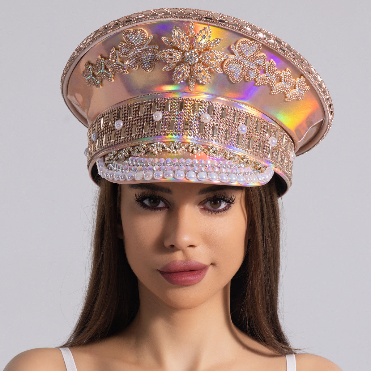 Fashion hat with diamonds and diamond hood flat hat