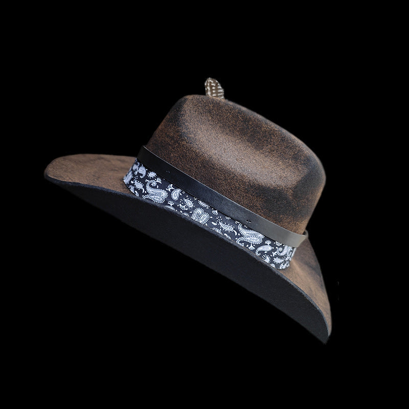 Retro distressed cowboy hat fashion pure wool outdoor sheep felt hat