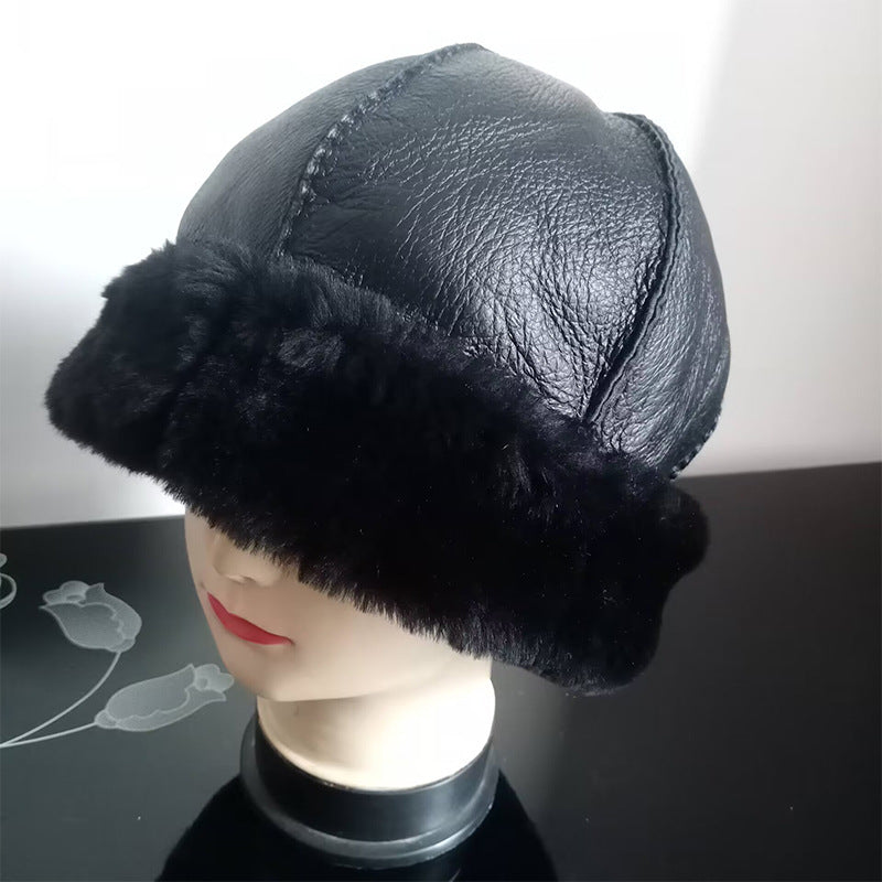 Sheepskin hat pure handmade fur hat winter cold and windproof plus velvet warm earmuffs