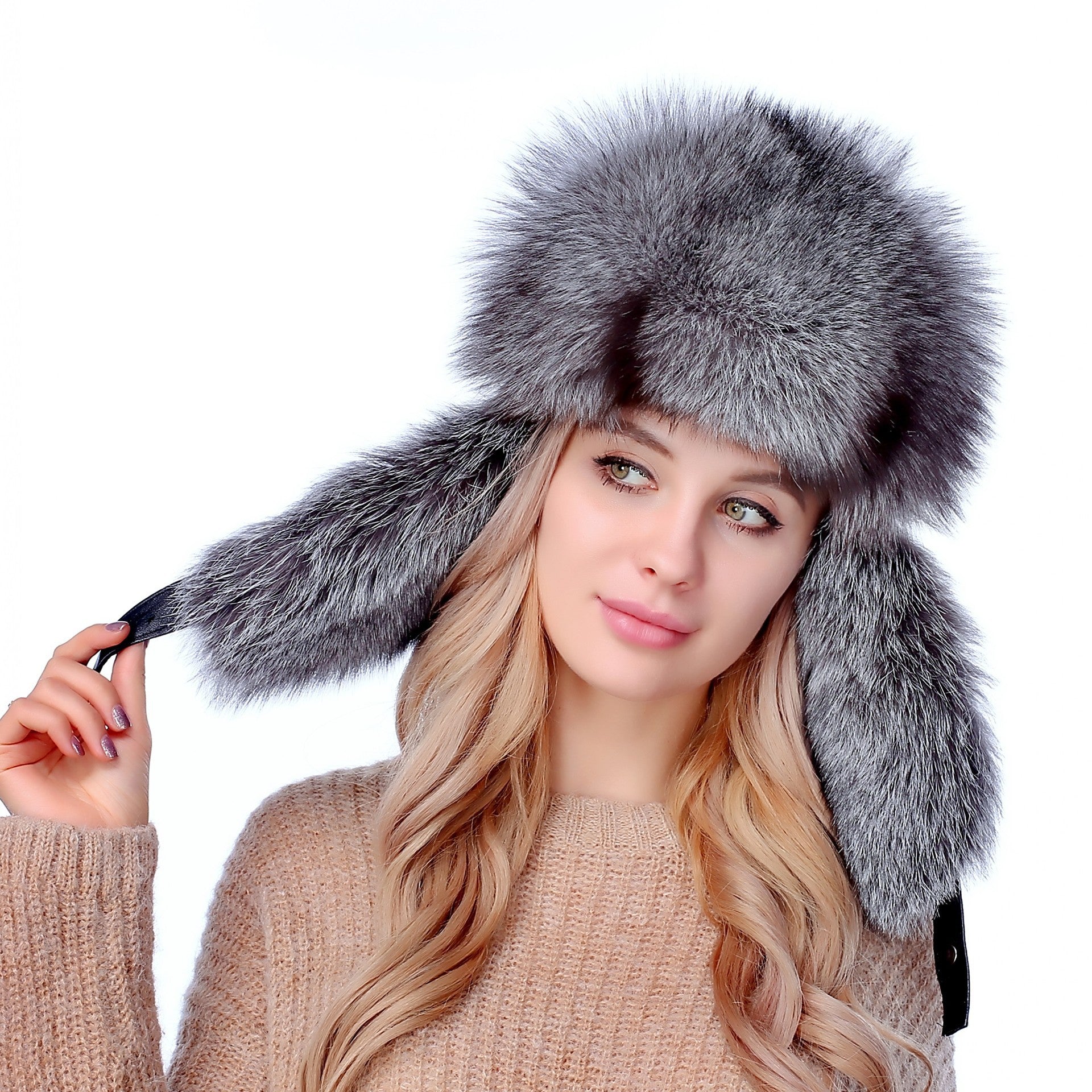 Winter men's and women's fox fur hats fur hats fashionable thick ear protection hats