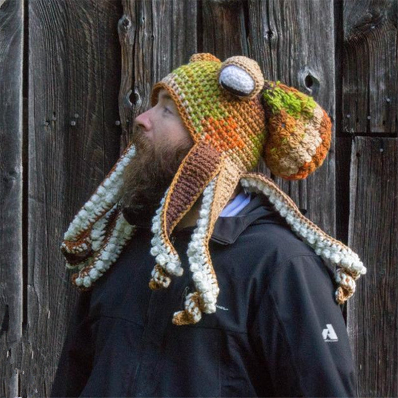 Octopus hat tricky funny octopus head cover warm crochet wool hat