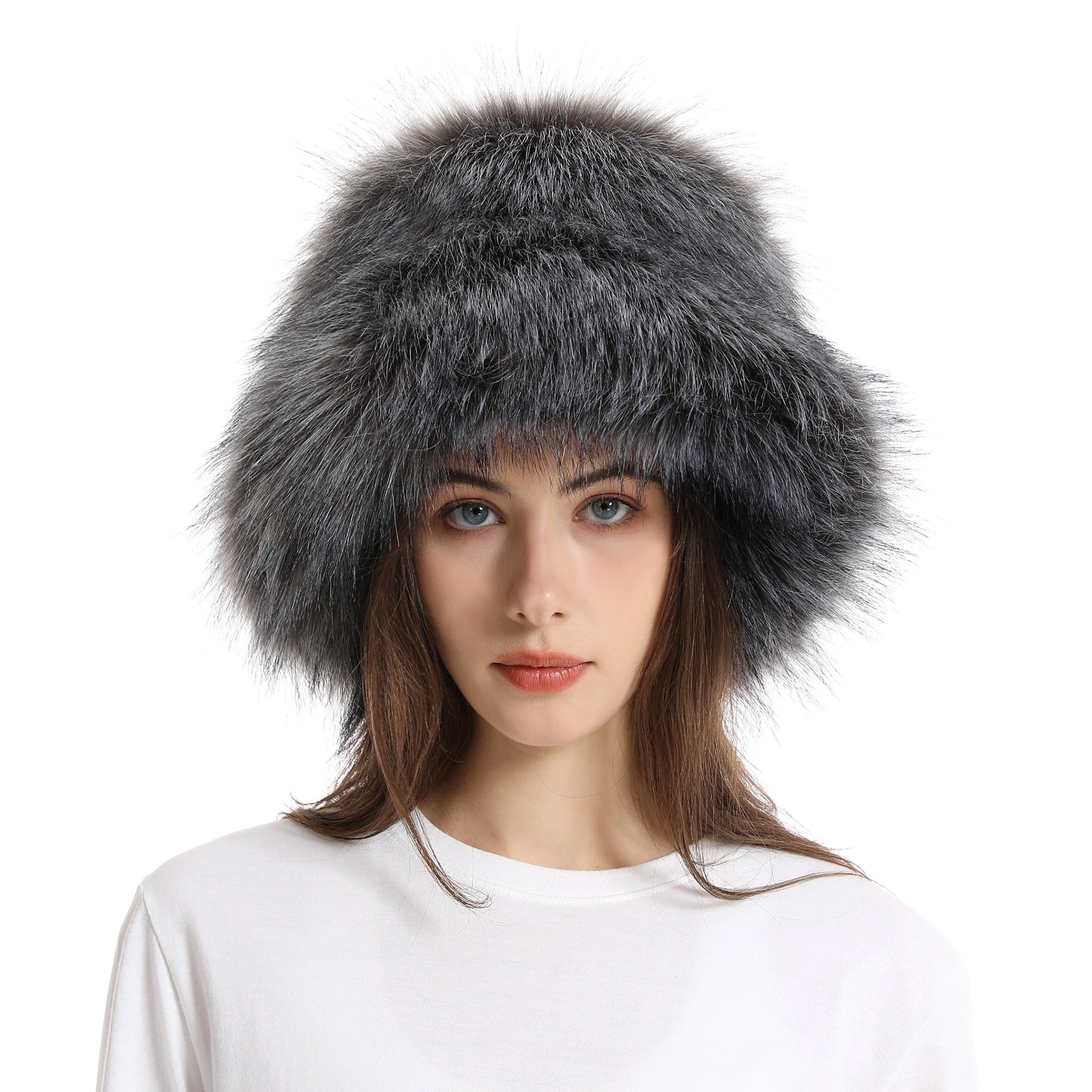 Fashion large brim bucket hat for women winter fur warm thick imitation fur hat