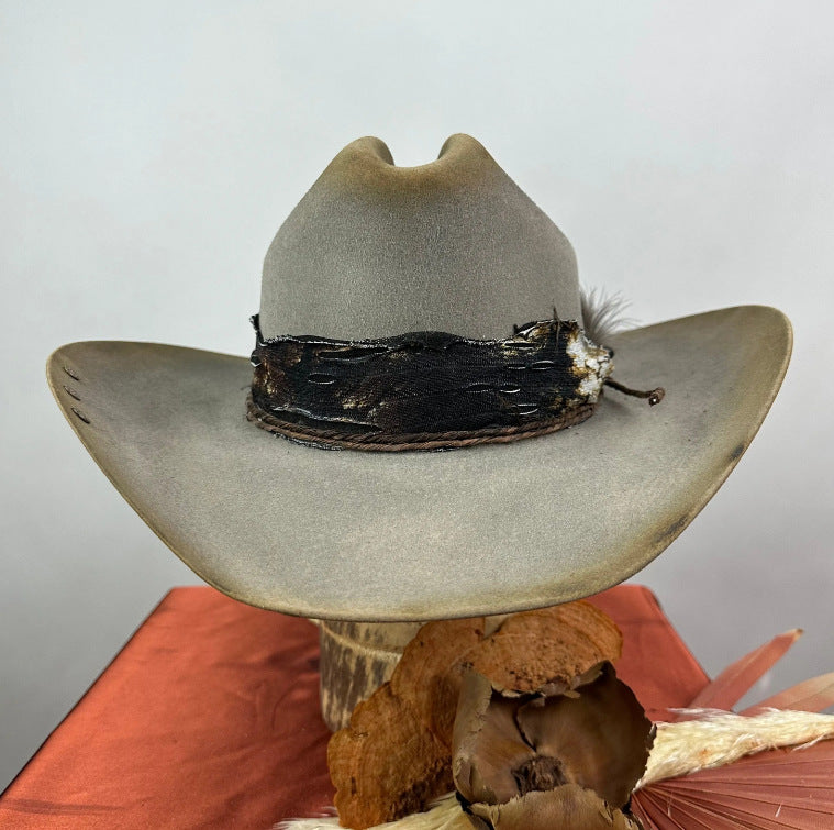 Cowboy hat with ribbon decoration pure wool cowboy felt hat western sheep felt cowboy hat