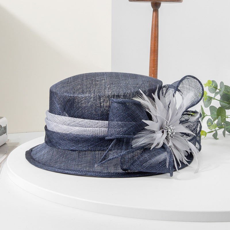 Retro high-end hat for women spring and summer elegant linen hat sun hat