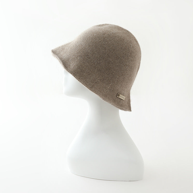 Fashion new cashmere hat women's pure cashmere bucket hat autumn and winter warm wool hat