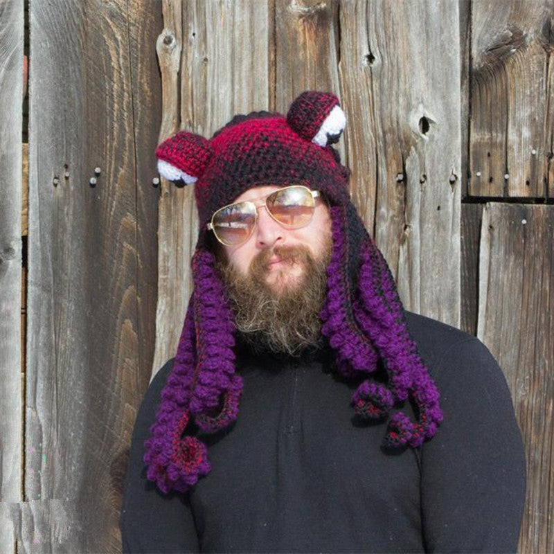 Octopus hat tricky funny octopus head cover warm crochet wool hat