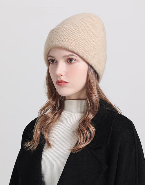 Pure cashmere hat thickened turn-up warm solid color knitted hat for men and women autumn and winter