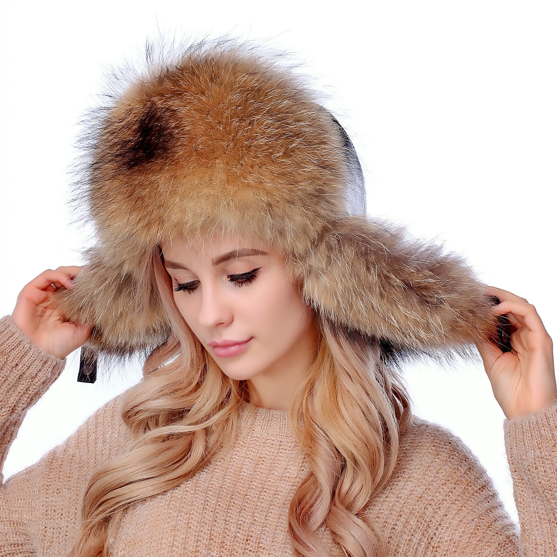 Winter men's and women's fox fur hats fur hats fashionable thick ear protection hats