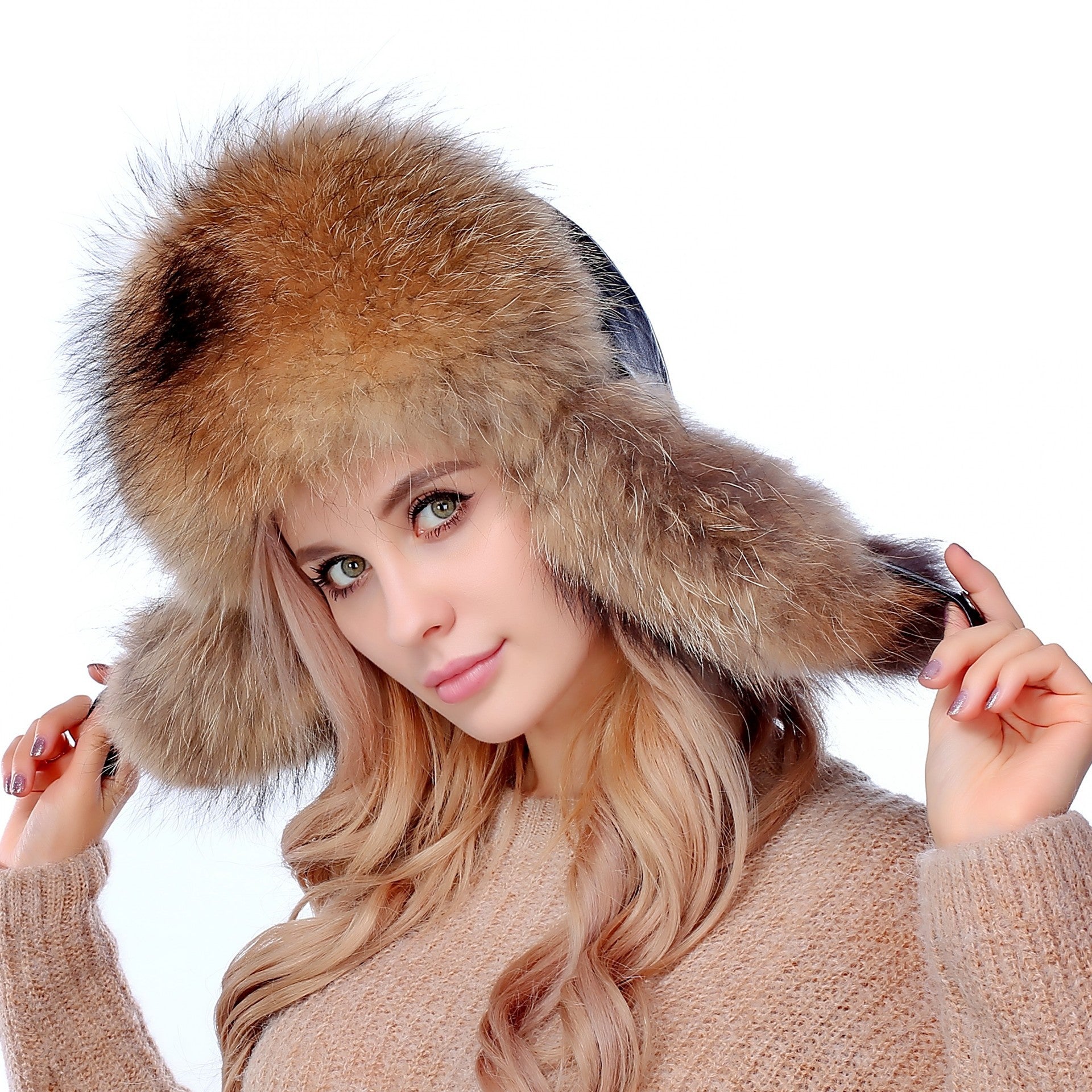 Winter men's and women's fox fur hats fur hats fashionable thick ear protection hats