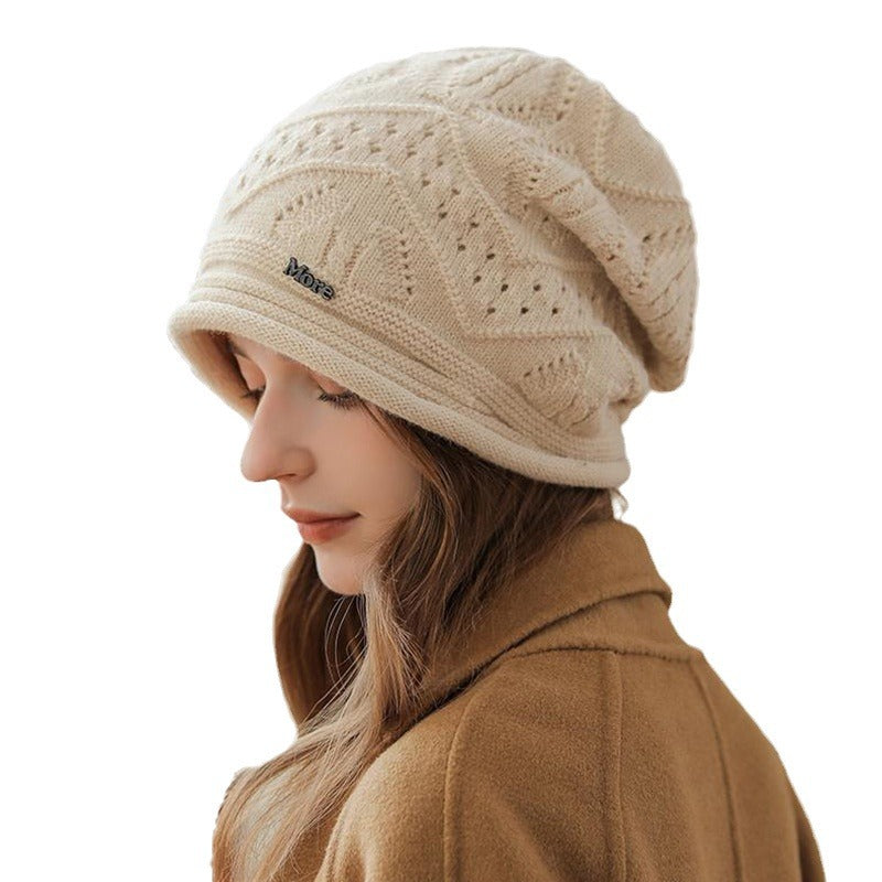 Fashionable double layer hat for women autumn and winter warm all-match knitted hat