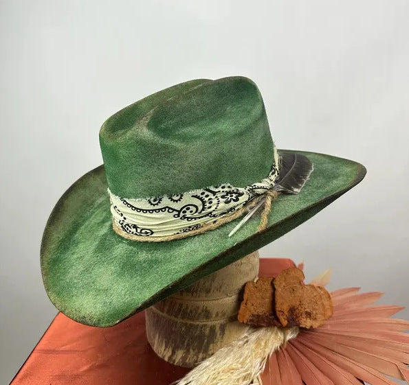 Cowboy hat with ribbon decoration pure wool cowboy felt hat western sheep felt cowboy hat