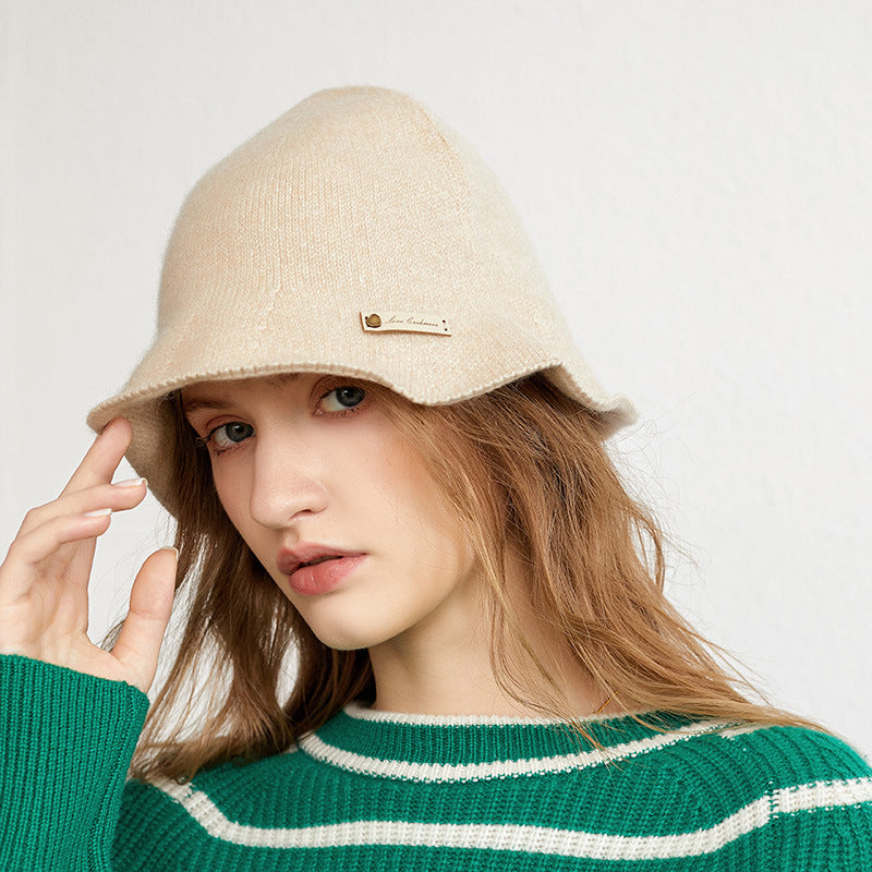 Fashion new cashmere hat women's pure cashmere bucket hat autumn and winter warm wool hat