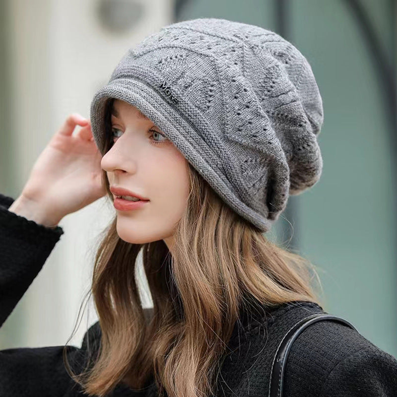 Fashionable double layer hat for women autumn and winter warm all-match knitted hat