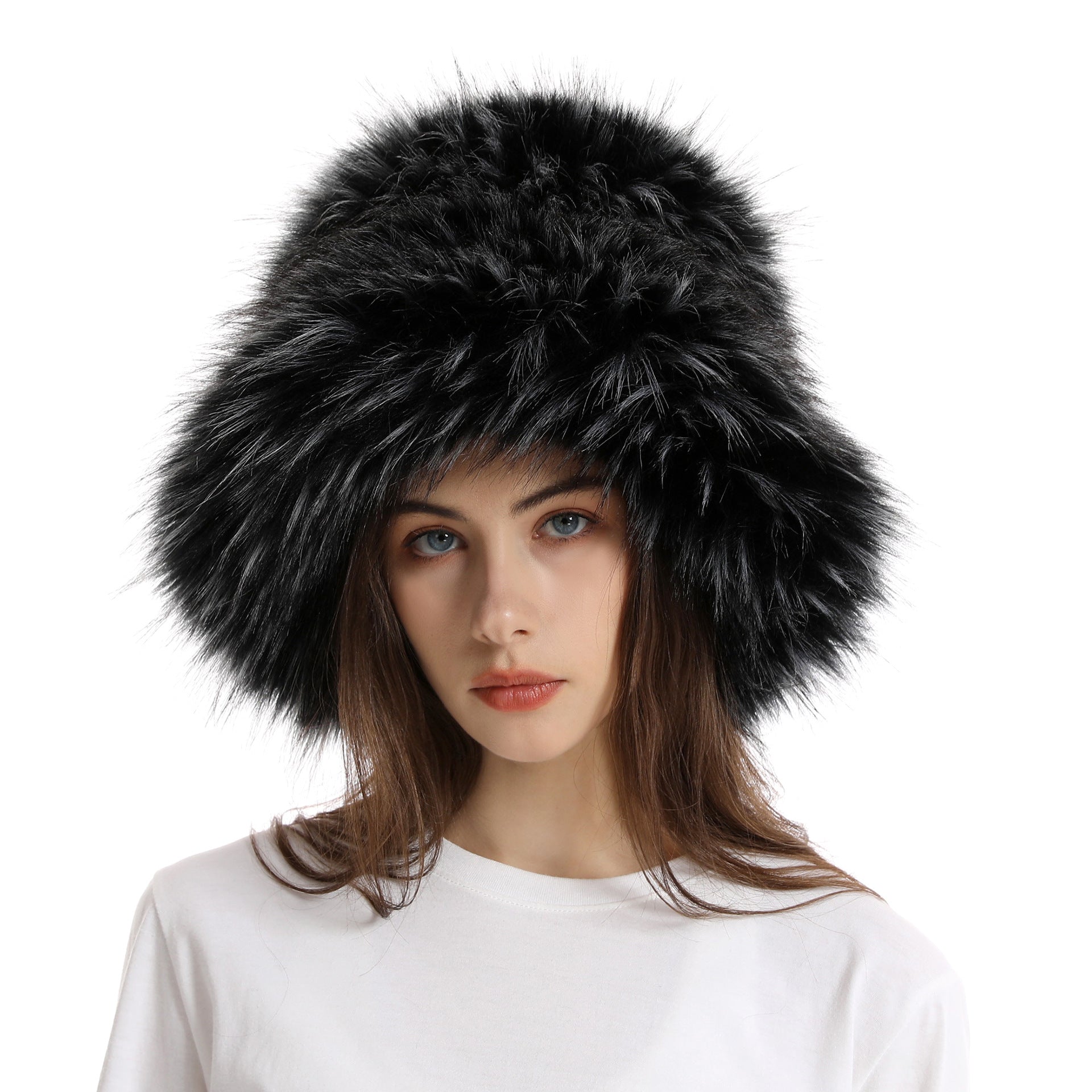 Fashion large brim bucket hat for women winter fur warm thick imitation fur hat