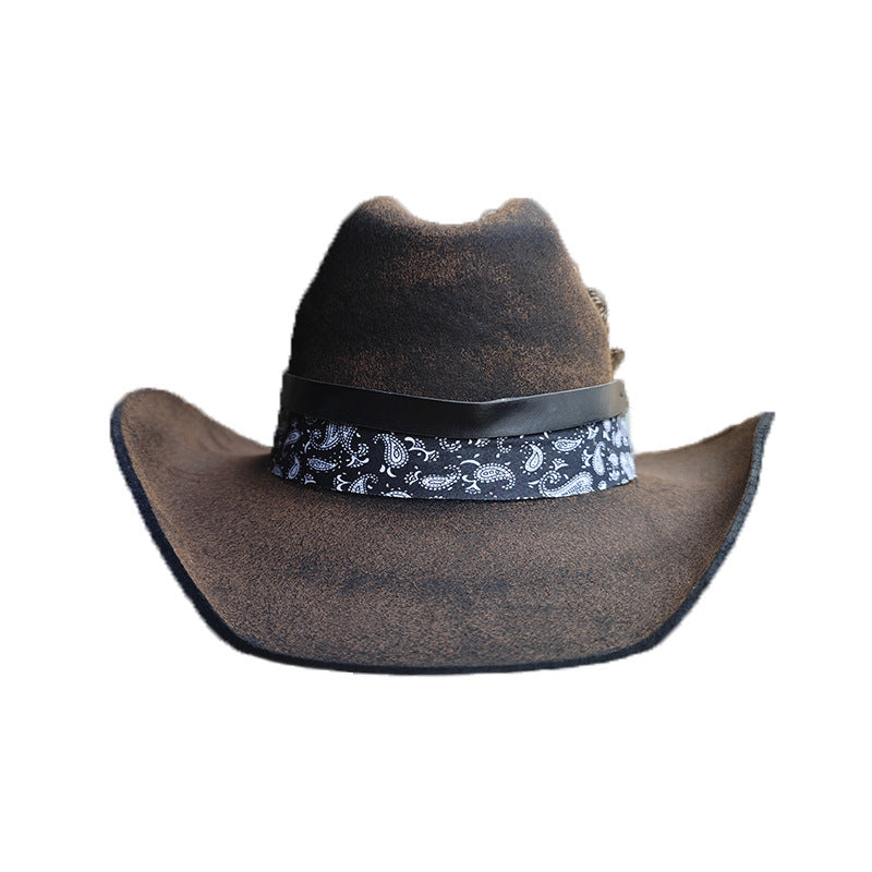 Retro distressed cowboy hat fashion pure wool outdoor sheep felt hat