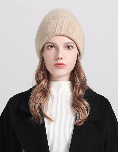 Pure cashmere hat thickened turn-up warm solid color knitted hat for men and women autumn and winter