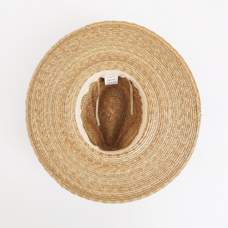 Sunflower grass woven jazz top wide brim straw hat for men and women summer sun protection cowboy hat