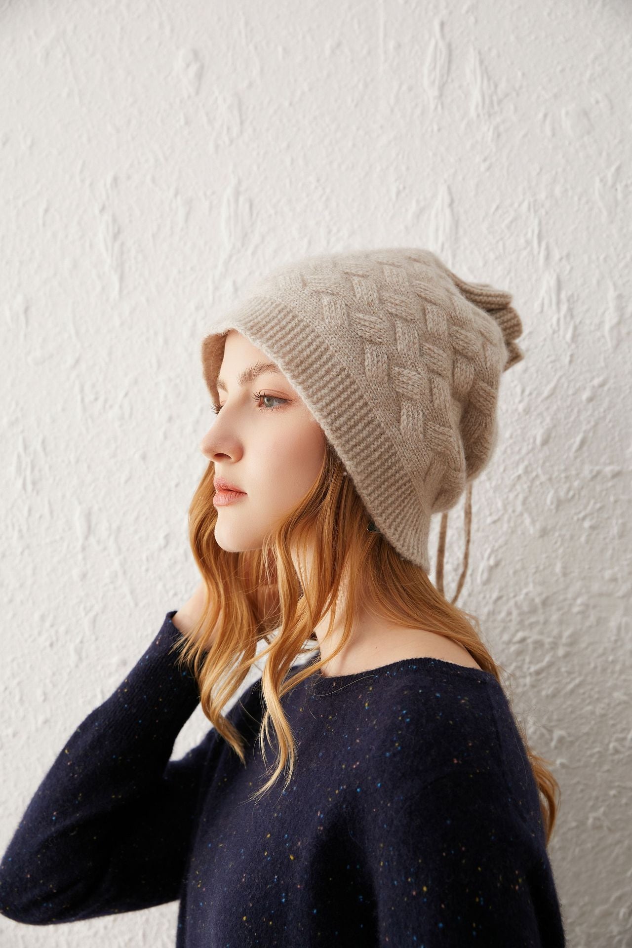 Winter two-purpose cashmere hat scarf neckband women's drawstring wool knitted hat