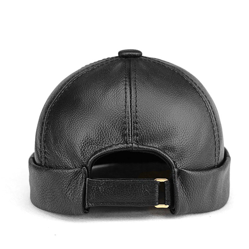 Men's cowhide brimless hat round top melon-shaped hat