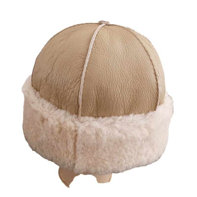 Sheepskin hat pure handmade fur hat winter cold and windproof plus velvet warm earmuffs