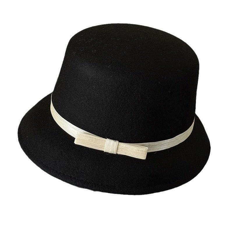 Linen Bow Wool Basin Hat Women's Top Hat Bucket Hat