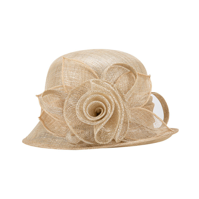 Retro hat women summer elegant flower linen hat sun hat