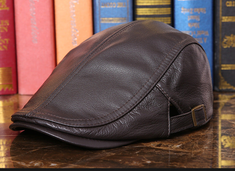 Spring and autumn men's single leather hat genuine leather sheepskin casual duckbill cap