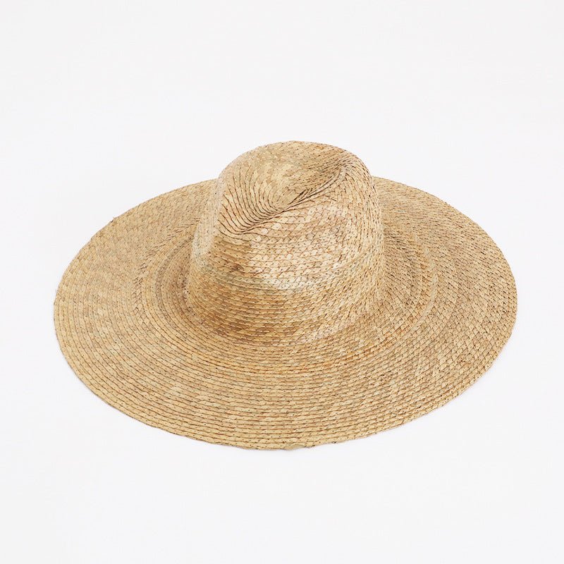 Sunflower grass woven jazz top wide brim straw hat for men and women summer sun protection cowboy hat