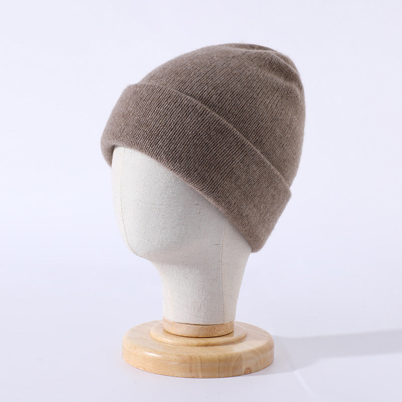 Pure cashmere hat thickened turn-up warm solid color knitted hat for men and women autumn and winter